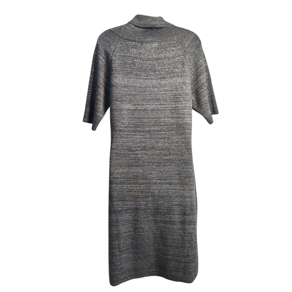 Liz Claiborne Women's Gray Silver Metallic Zipper Collar Mis Sweater Dress Sz L - Picture 2 of 9